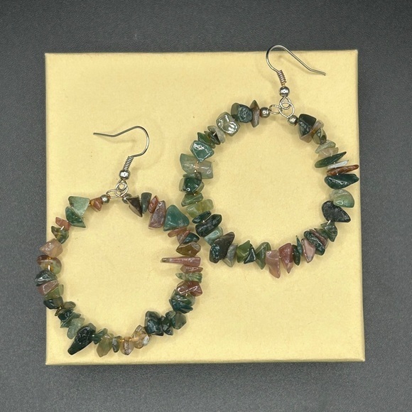 Genuine Moss Agate Chip-Stone Earrings - Picture 1 of 6